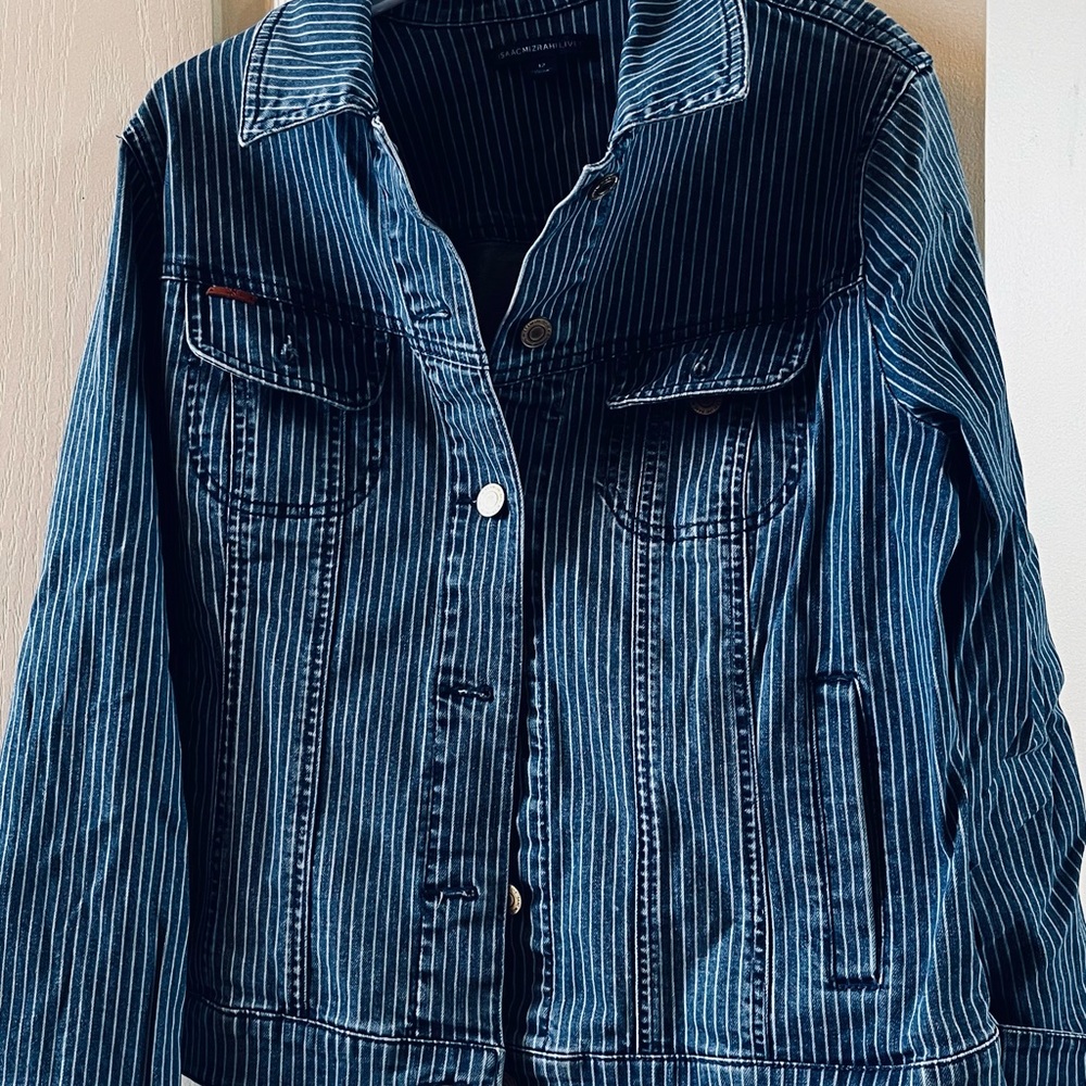 Isaac Mizrahi Black and White Striped Jean Jacket